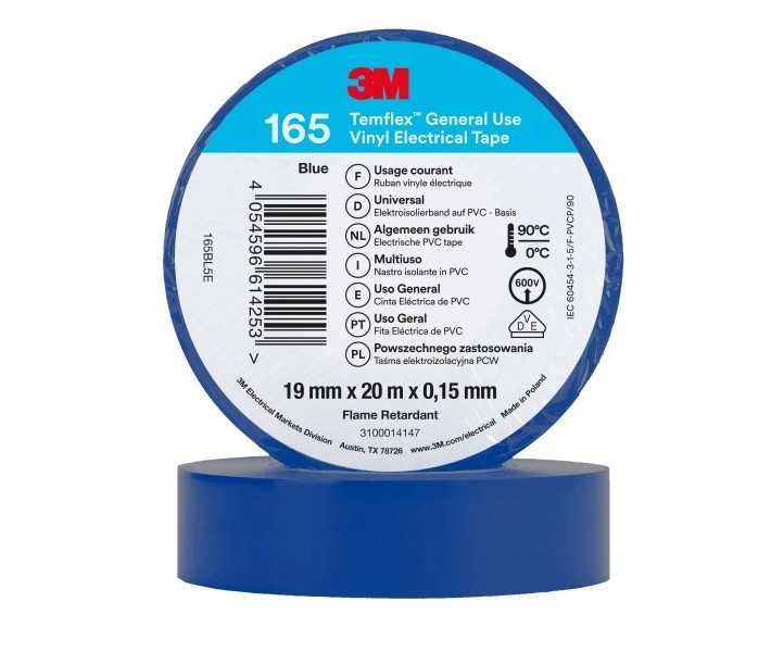 Ізоляційна стрічка 3M™ Temflex™ 165, 19 мм х 20 м, синя, фото 1