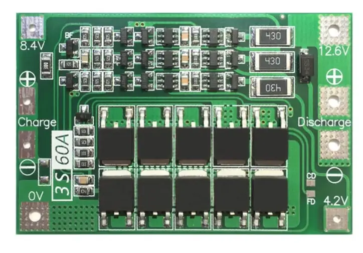Модуль захисту BMS 3S 60A 12.6V Li-ion з балансуванням плата для контролю заряду розряду