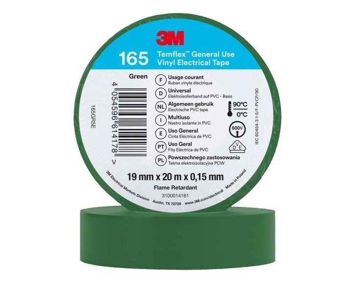 Ізоляційна стрічка 3M™ Temflex™ 165, 19 мм х 20 м, зелена, фото 1