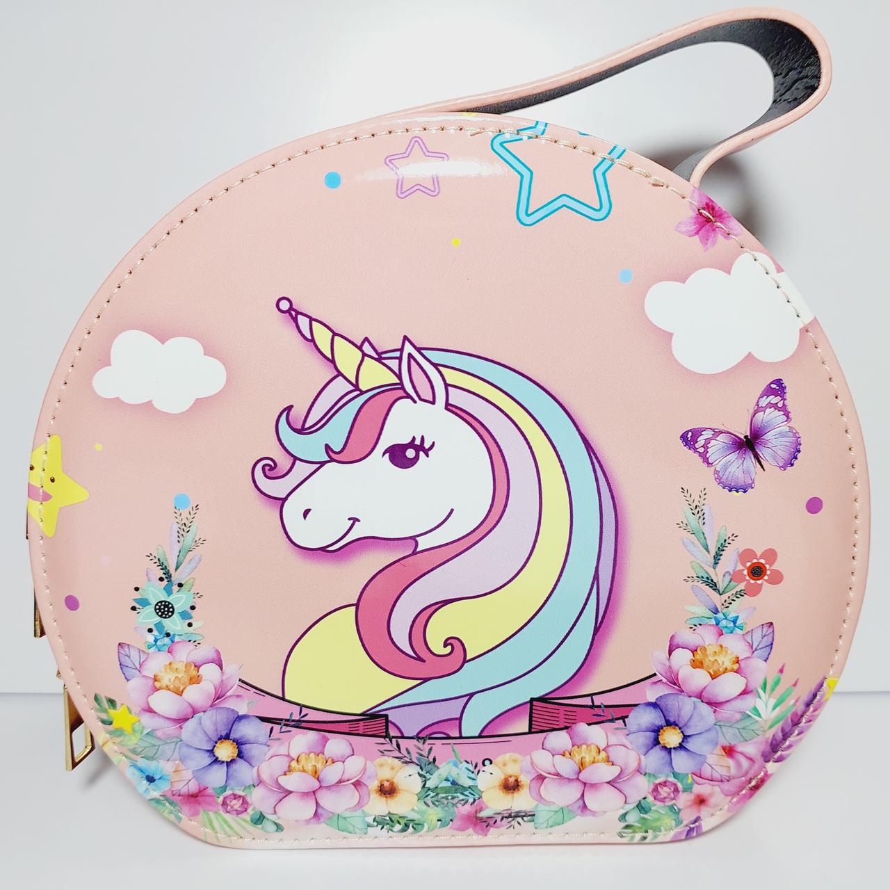 Сумка дитяча персикова з Єдинорогом для дівчинки довга регульована ручка 206Б, фото 1