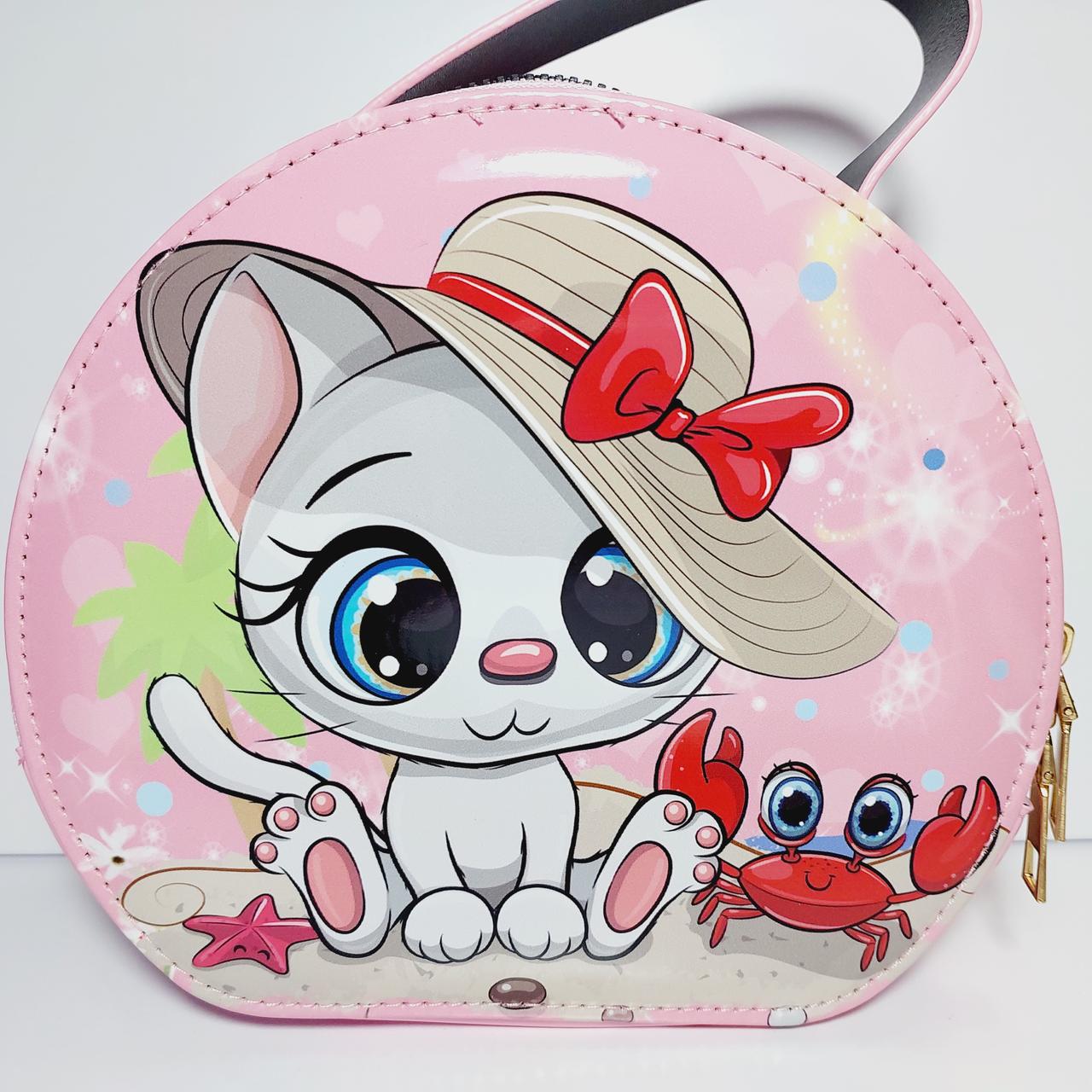 Сумка дитяча рожева з Кішкою для дівчинки довга регульована ручка 206Б, фото 1