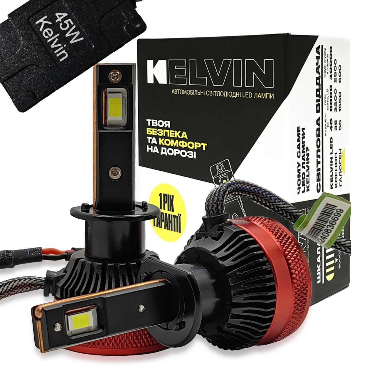 Автомобільні led лампи H1 45W Kelvin 8000Lm 6000K для головоломки Гарантія