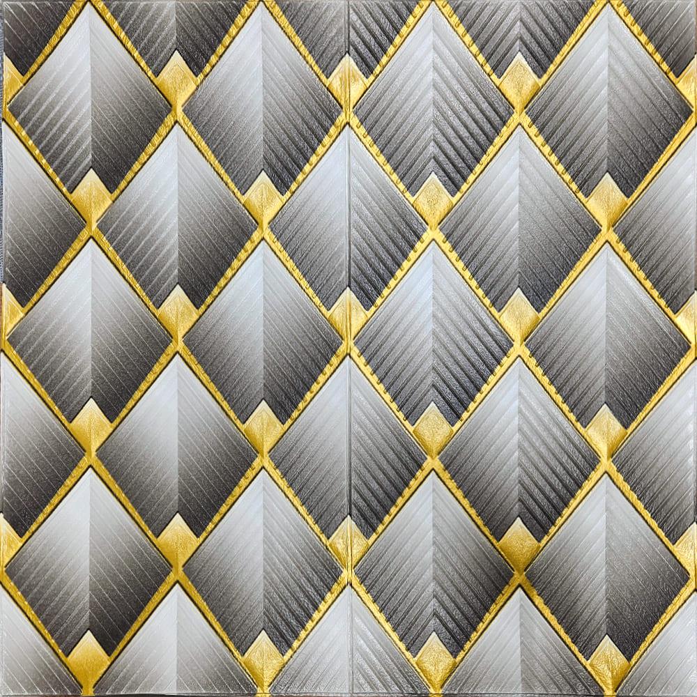 Декоративна 3Д панель Сірі ромби Луска 700х700х4мм Геометрія самоклеюча для стін текстурна, фото 1