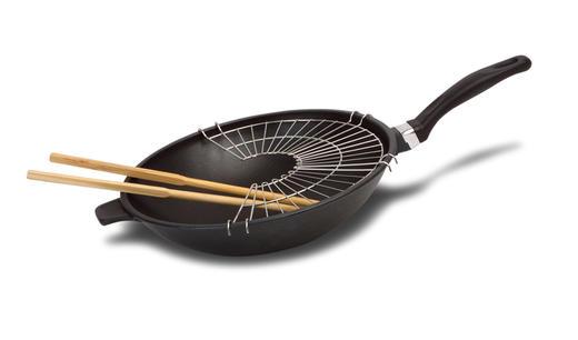 Сковорода - вок з бакелітовою ручкою , гратами -гриль і дерев`яними паличками діам.32см , обсяг - 4л " explora, фото 1