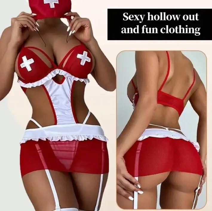 Жіночий ігровий стрейчевий костюм блузка, медсестри, головний убір, трусики, фото 1
