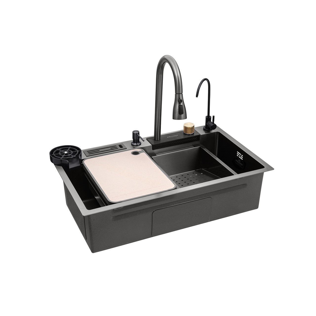 Кухонна мийка Kroner KRP Schwarze - SET7545NB PVD (3.0/0.8 мм), фото 1