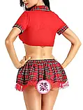 Жіночий сексуальний костюм школярки в червоному кольорі блузка і спідниця міні, фото 7