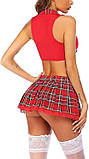 Жіночий сексуальний костюм школярки в червоному кольорі блузка і спідниця міні, фото 2