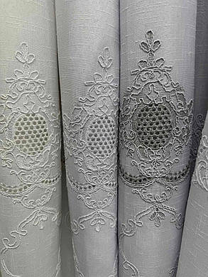 Тюль льон з вишивкою заввишки 2,9 м.сірий, фото 4