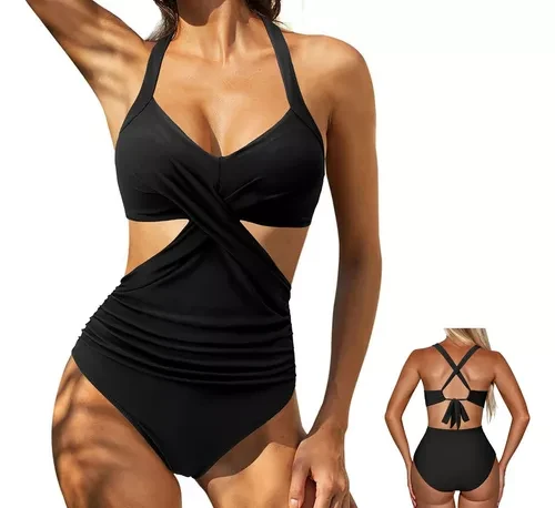 Жіночий купальник чорного кольору приховує зайвий животик, фото 1