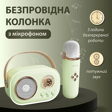 Колонка портативна з мікрофоном C-20 BT/TF/USB/FM 5 Вт Зелений, фото 1