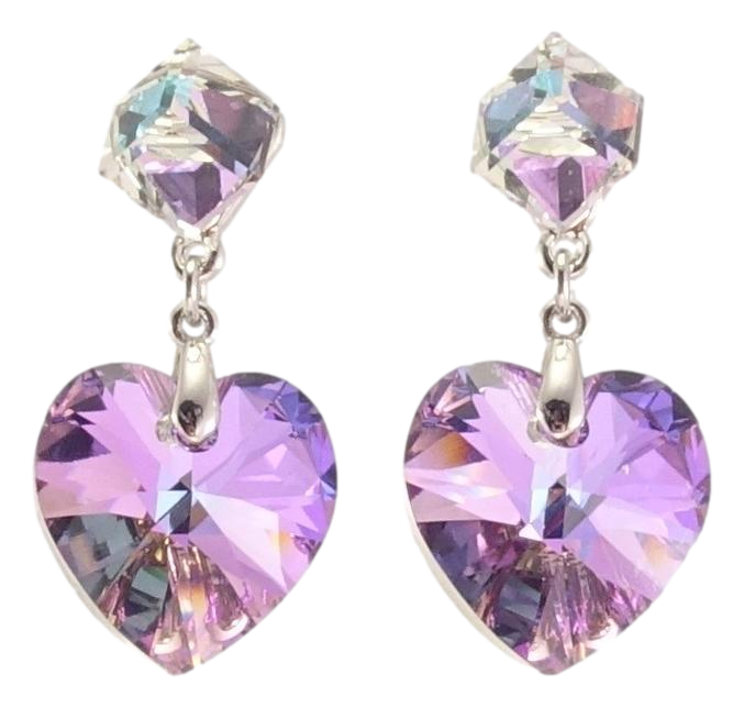 Сережки Xuping колір Родій з кристалами Swarovski пусети "Кубики з кристальними серцями"