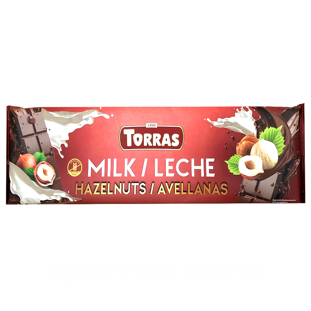 Шоколад молочний з фундуком Торрас Torras milk hazelnuts 300g 14шт/ящ (Код: 00-00005480)