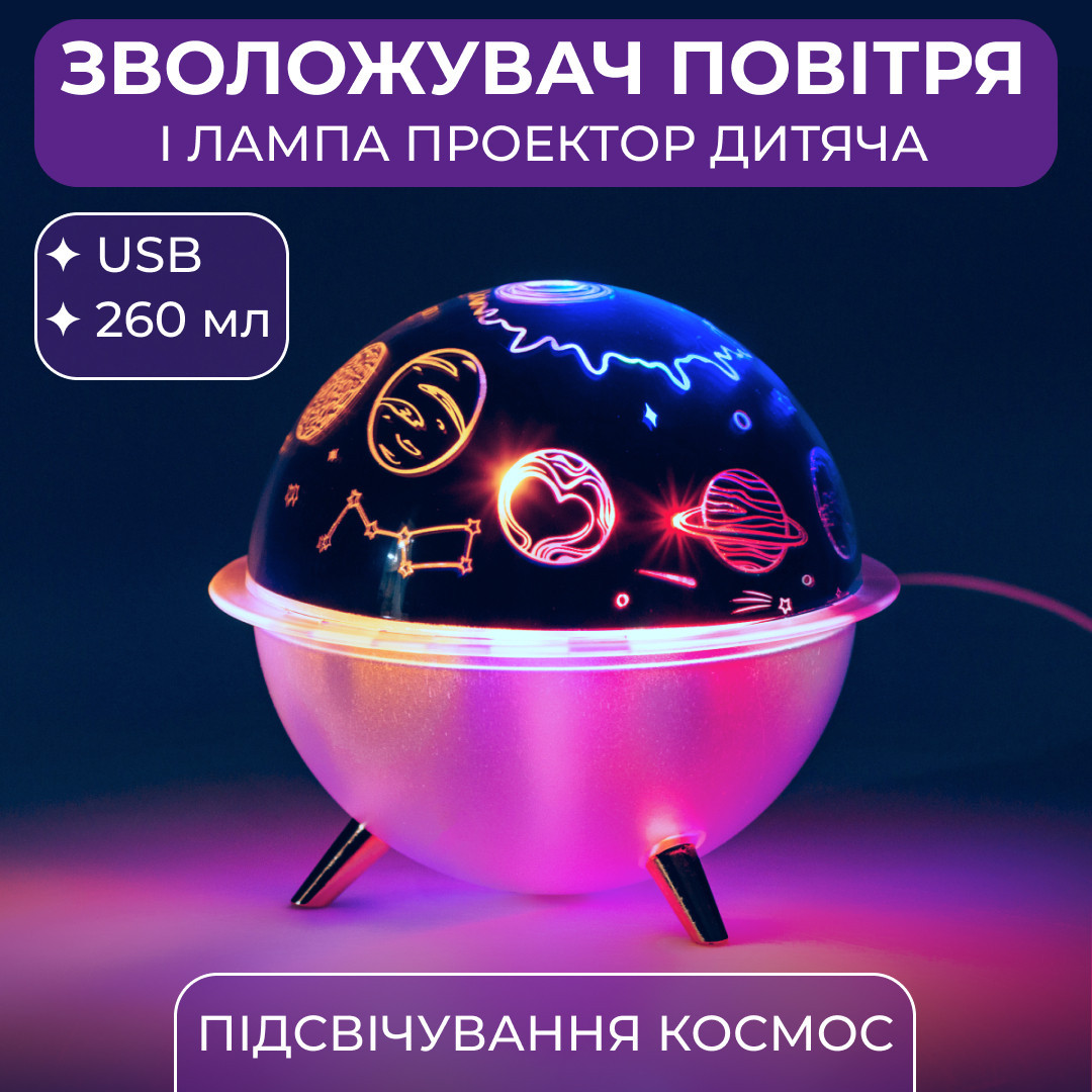 Зволожувач повітря-нічник із проекцією 260 мл, космос