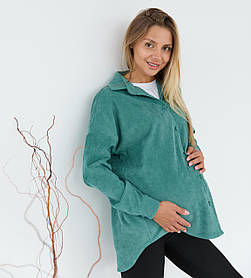 Жіноча сорочка для вагітних стилю oversize з мікровельвету Varna розмір S-М Lullababe темно-оливкова