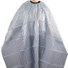 Перукарська накидка Hots Professional, біла в чорну полосу на резинці та гачках, 155*140см (HP1080-WT)