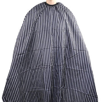 Перукарська накидка Hots Professional, чорна в білу полосу на резинці та гачках, 155*140 см (HP1080-BK)