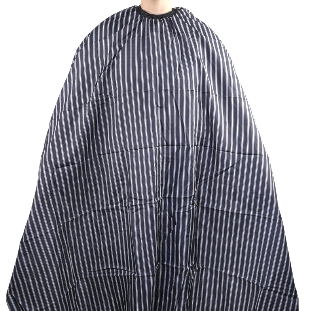 Перукарська накидка Hots Professional, чорна в білу полосу на резинці та гачках, 155*140см (HP1080-BK)