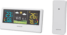 Sencor Метеостанція, внутр/зовн вимірювання, темп-ра, вологість, час, прогноз погоди, білий