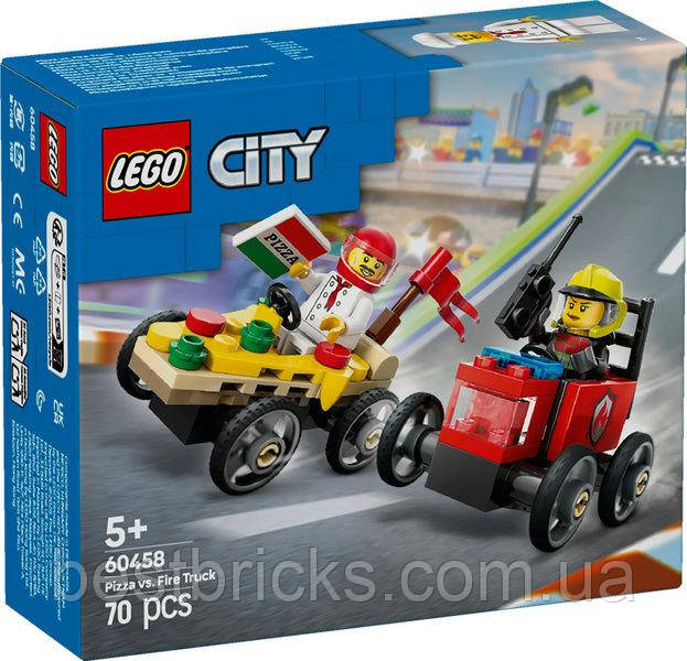 Конструктор Lego City Піца-авто проти пожежної машини Набір для перегонів 60458