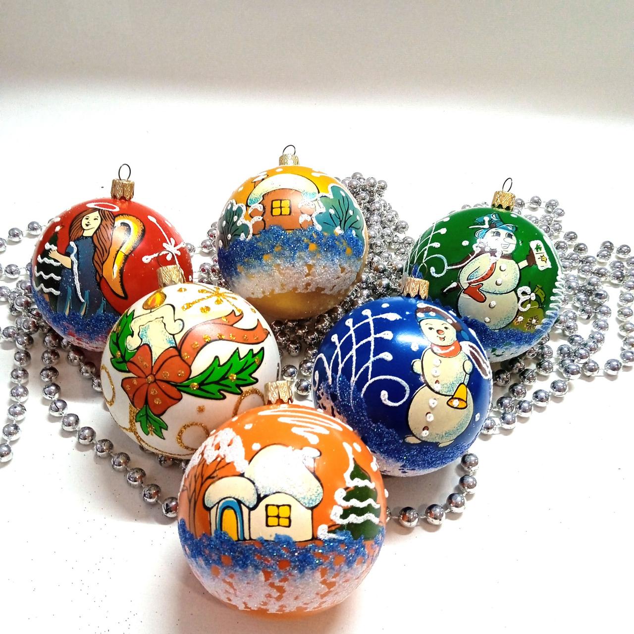 Набір новорічних іграшок 6 шт 8 см | прикраси ялинкові українські  | новорічні іграшки, фото 1