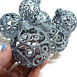 Набір новорічних іграшок 6 шт 6 см Срібне  мереживо | прикраси ялинкові | новорічні іграшки, фото 3