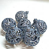 Набір новорічних іграшок 6 шт 6 см Срібне  мереживо | прикраси ялинкові | новорічні іграшки, фото 6