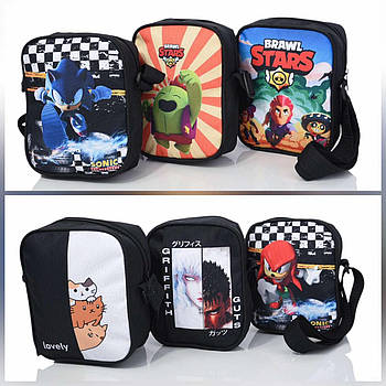 Сумка 20*15 см спортивна підліткова через плече на блискавці з кишенею та довгим ремінцем Panda