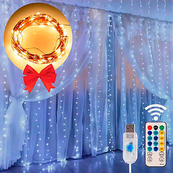 Гірлянда штора USB 3x2м + Подарунок Гірлянда роса від USB / Гірлянда від повербанка / Новорічна гірлянда