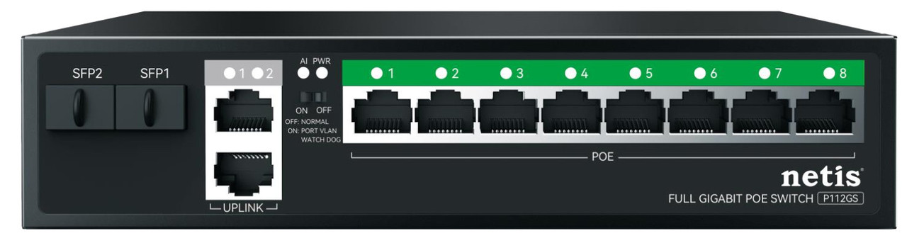 Netis Комутатор P112GS 12xGE (8xPoE, 2xUplink, 2xSFP), 120Вт, Некерований