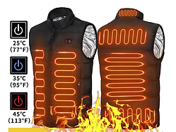 Чоловіча жилетка з функцією підігрівання 9 зон від power bank, Електрожилетка для чоловіків для полювання та риболовлі