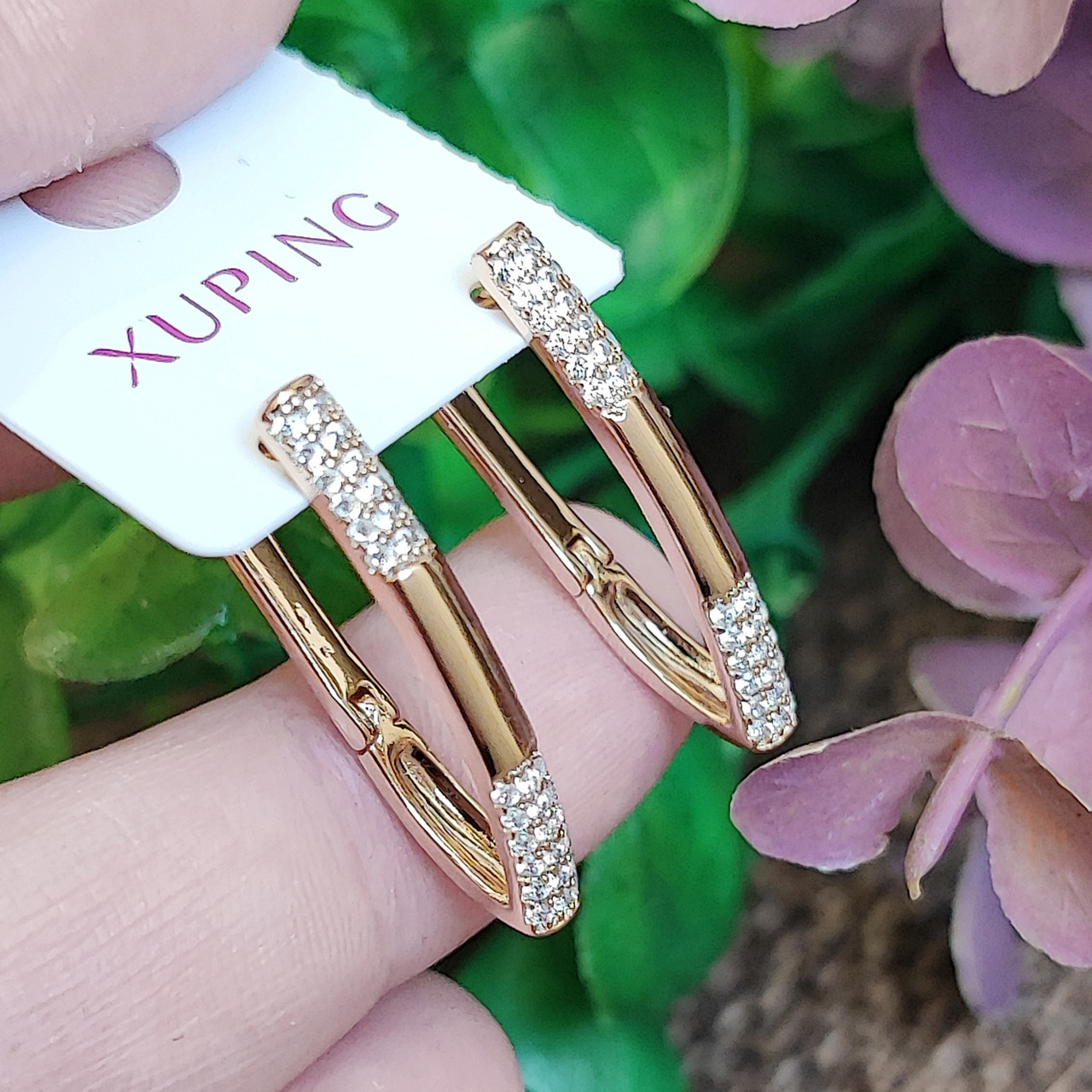 Сережки Xuping довжина 2.5см ширина 3мм медичне золото позолота 18К стріли с1533