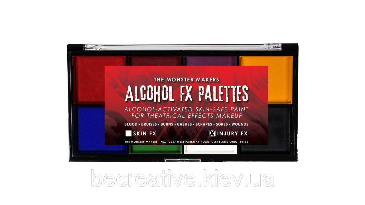Спиртова палітра гриму "Injury FX" Monster Makers, 8 кольорів