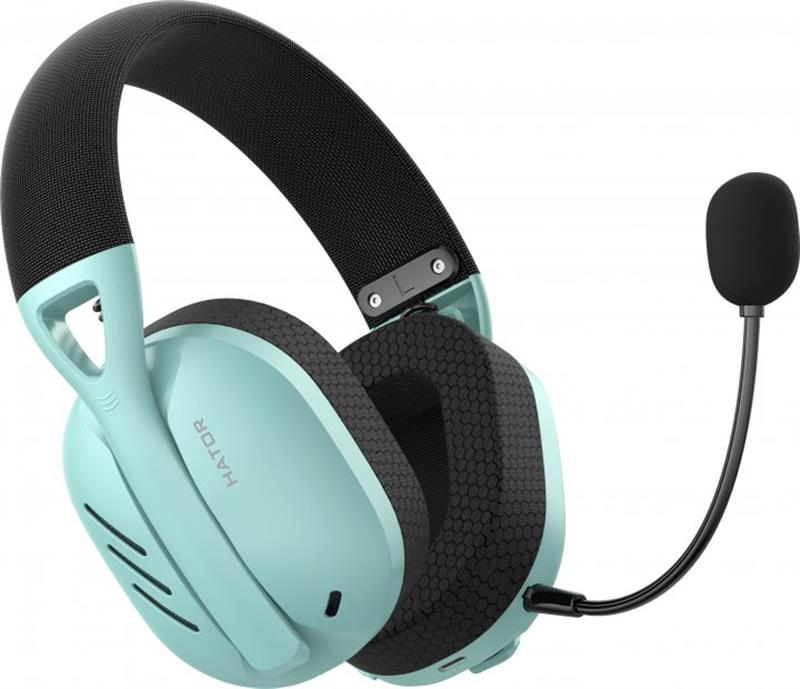 Бездротові навушники (Bluetooth-гарнітура) Hator Hyperpunk 2 Wireless Tri-mode Black/Mint (HTA-858), фото 1