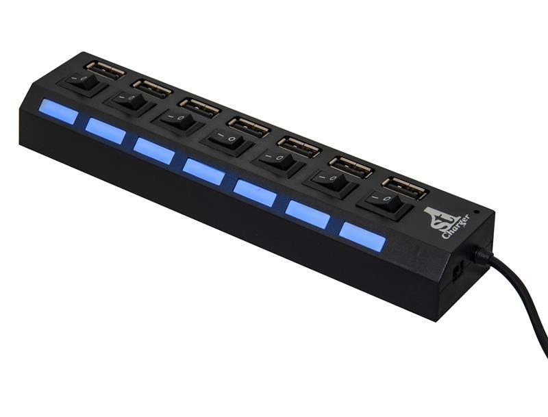 Концентратор (USB-хаб) USB 2.0 1stCharge 7хUSB2.0 Black (HUB1STU20702)