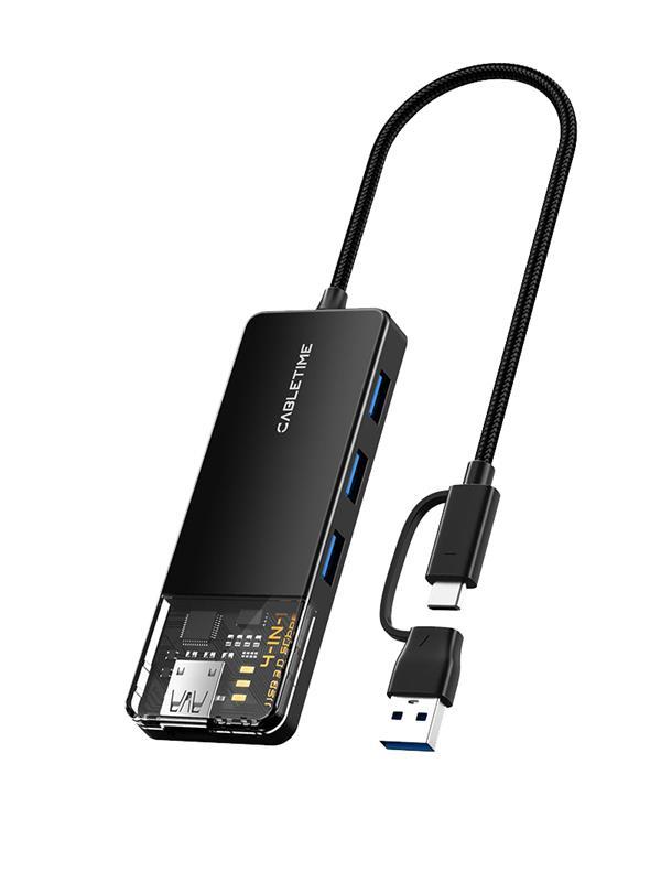 Концентратор (USB-хаб) Cabletime USB Type C-4 Port USB 3.0, 0.15 m (CB03B)