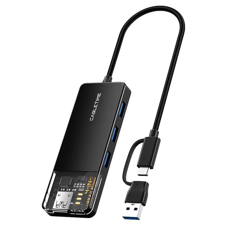 Концентратор (USB-хаб) Cabletime USB C/A – 4 Port USB 3.0, 5Gbps, 0.15 m (CB05B)