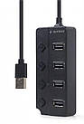 Концентратор (USB-хаб) USB 2.0 Gembird 4хUSB2.0, з вимикачами, пластик, Black (UHB-U2P4P-01), фото 4