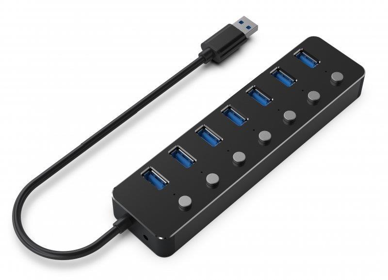 Концентратор (USB-хаб) USB 3.0 Gembird 7хUSB3.0, з вимикачами, пластик/метал, Black (UHB-U3P7P-01)