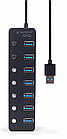 Концентратор (USB-хаб) USB 3.0 Gembird 7хUSB3.0, з вимикачами, пластик/метал, Black (UHB-U3P7P-01), фото 5