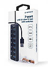 Концентратор (USB-хаб) USB 3.0 Gembird 7хUSB3.0, з вимикачами, пластик/метал, Black (UHB-U3P7P-01), фото 6