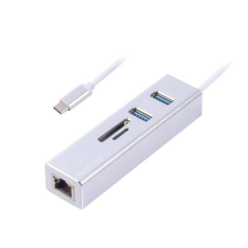 Концентратор (USB-хаб) USB Type-C Maxxter 2хUSB3.0, RJ-45, microSD/TF, метал, Grey (NECH-2P-SD-01)