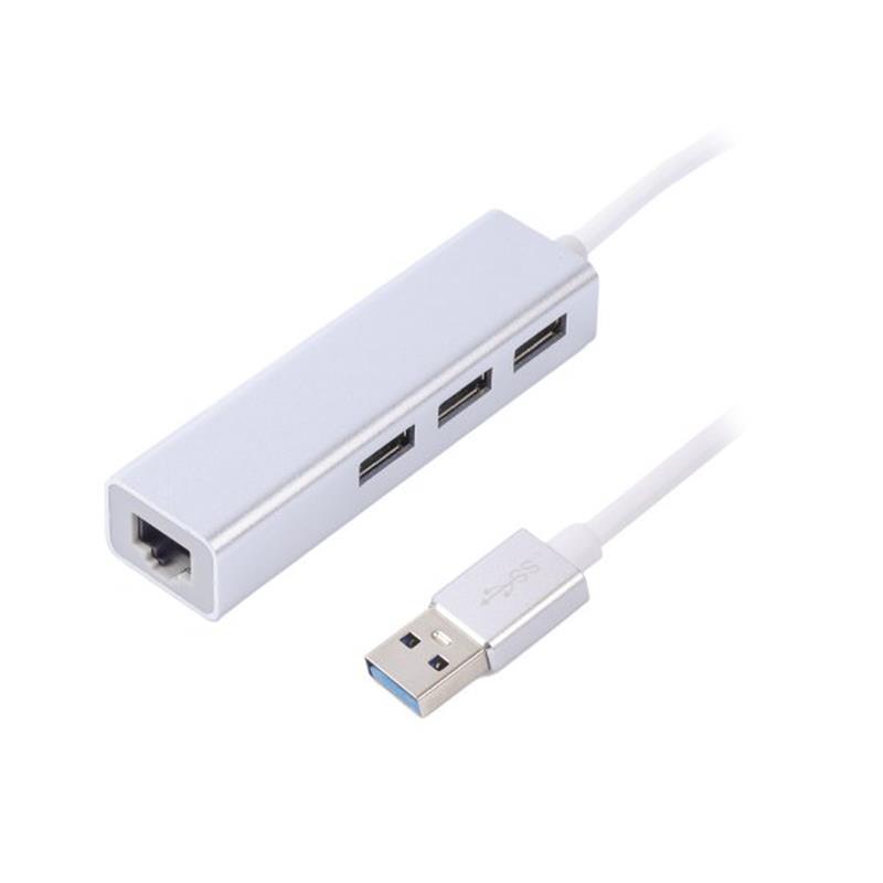 Концентратор (USB-хаб) USB Maxxter 3хUSB3.0, RJ-45, метал, Grey (NEAH-3P-01)