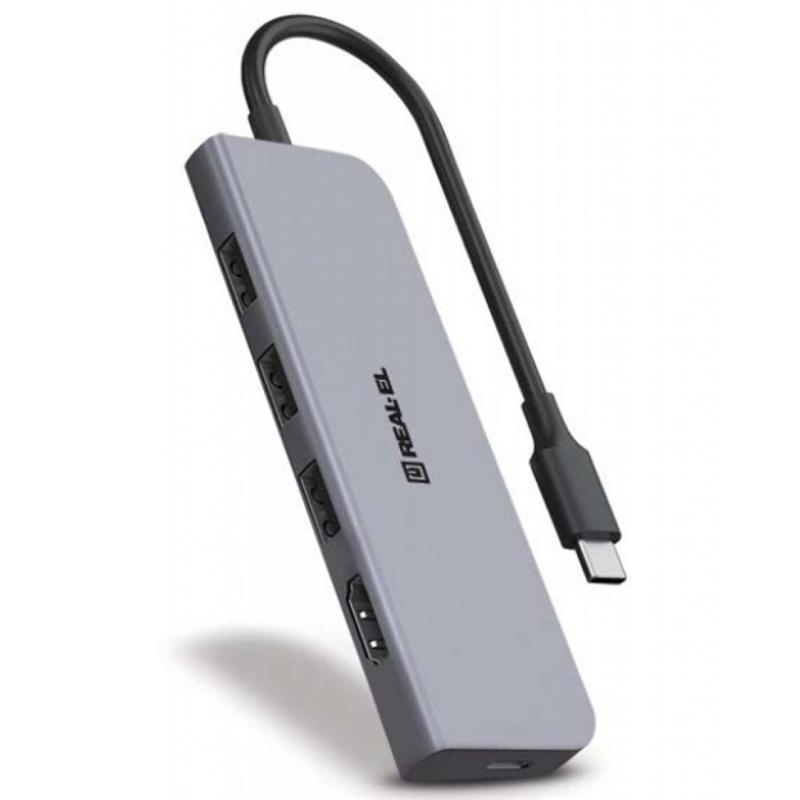 Концентратор (USB-хаб) REAL-EL CQ-700 Space Grey