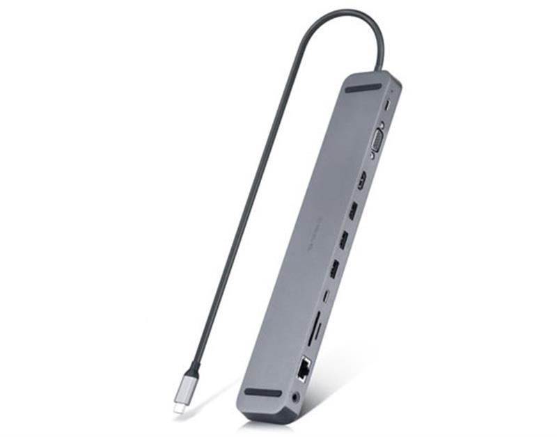 Концентратор (USB-хаб) REAL-EL CQ-1000 USB3.0х3/USB-C/HDMI/VGA/RJ45/SD/TF/3.5mm audio, 0.4m, Space Grey