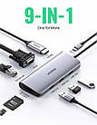 Концентратор USB Type-C Ugreen CM179 3xUSB 3.0 + HDMI + VGA + RJ45 1000M Ethernet + Cardreader, Gray (40873), фото 3