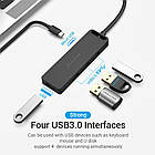 Концентратор (USB-хаб) Vention 4-Port з micro USB живленням 0.15M Black (TGKBB), фото 4