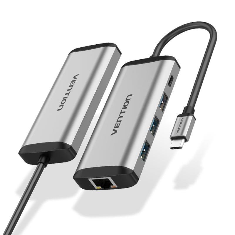 Концентратор (USB-хаб) Vention USB-C 3-Port, RJ-45, PD, 0.15 м (TGDHB)