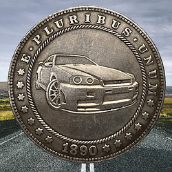 Сувенір монета долар СШАang 1890 г "Автомобіль Нісан GT R". Hobo Coin American Morgan