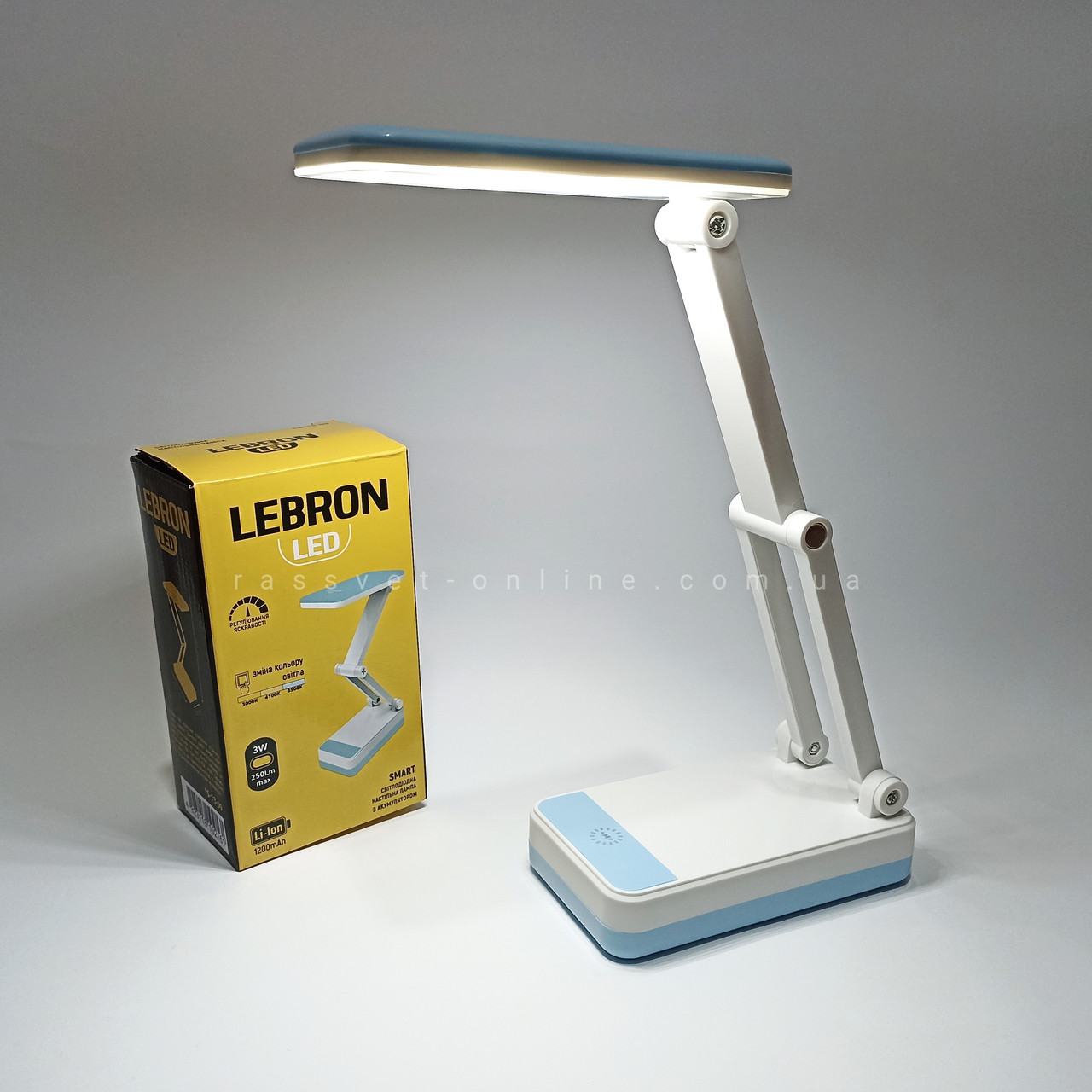 Настільна LED лампа з акумулятором Lebron 15-13-09 USB 3W 250Lm 3000K-6500К 1200mAh Li-Ion L-TL-L-09 біло-блакитна